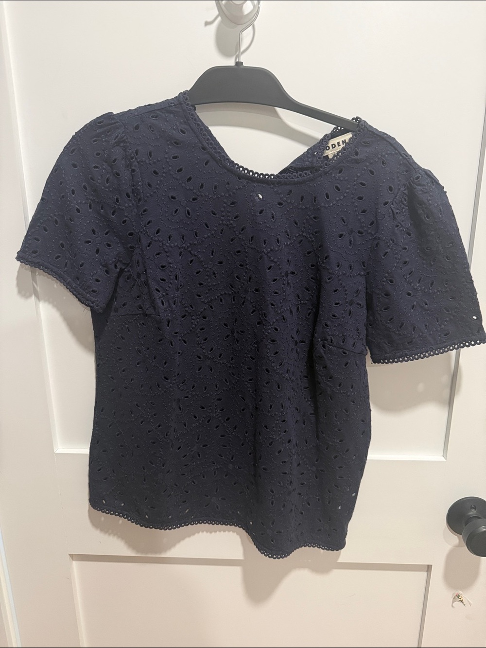 Boden Navy Eyelet Short Sleeve Blouse